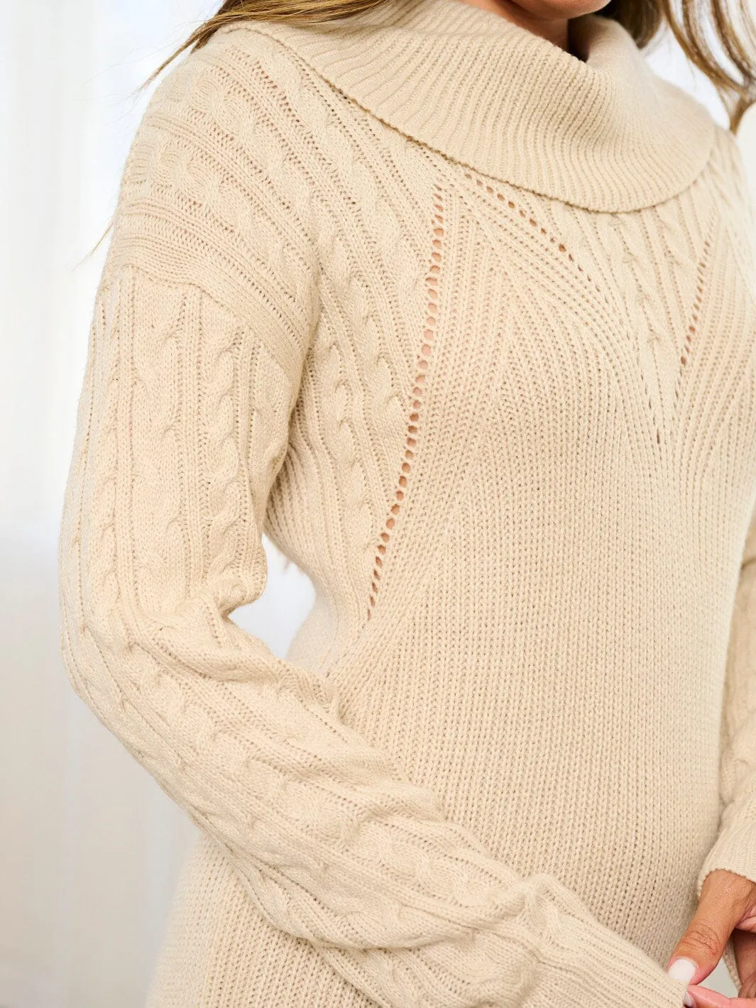 WOMEN'S LONG SLEEVE TURTLE NECK KNIT SWEATER MINI DRESS