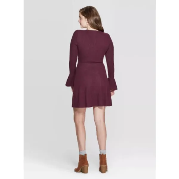 Women's Long Sleeve V-Neck Wrap Sweater Knit Mini Dress - Xhilaration™