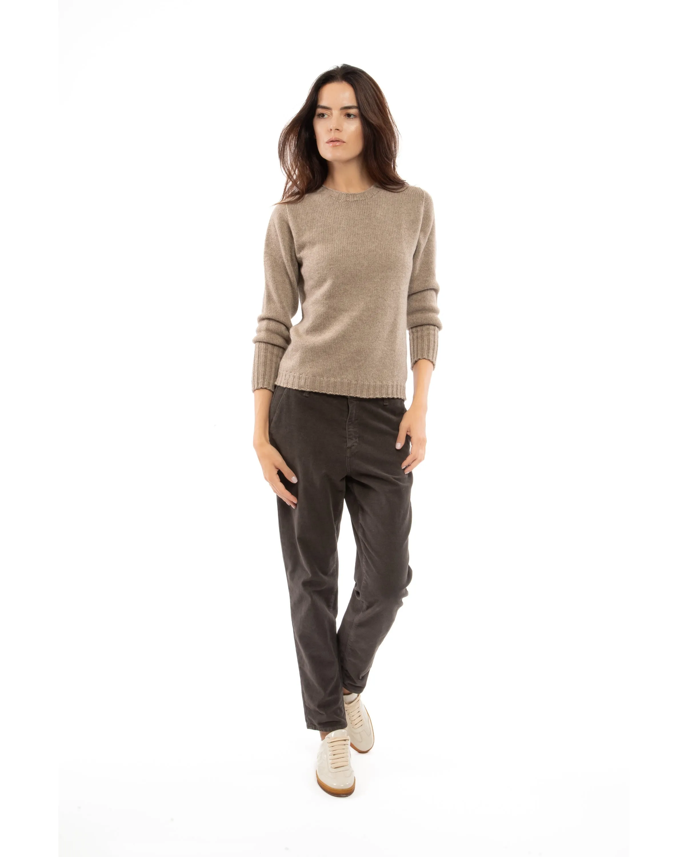 Women's Pure Cashmere Crew Neck Sweater Melange Gray