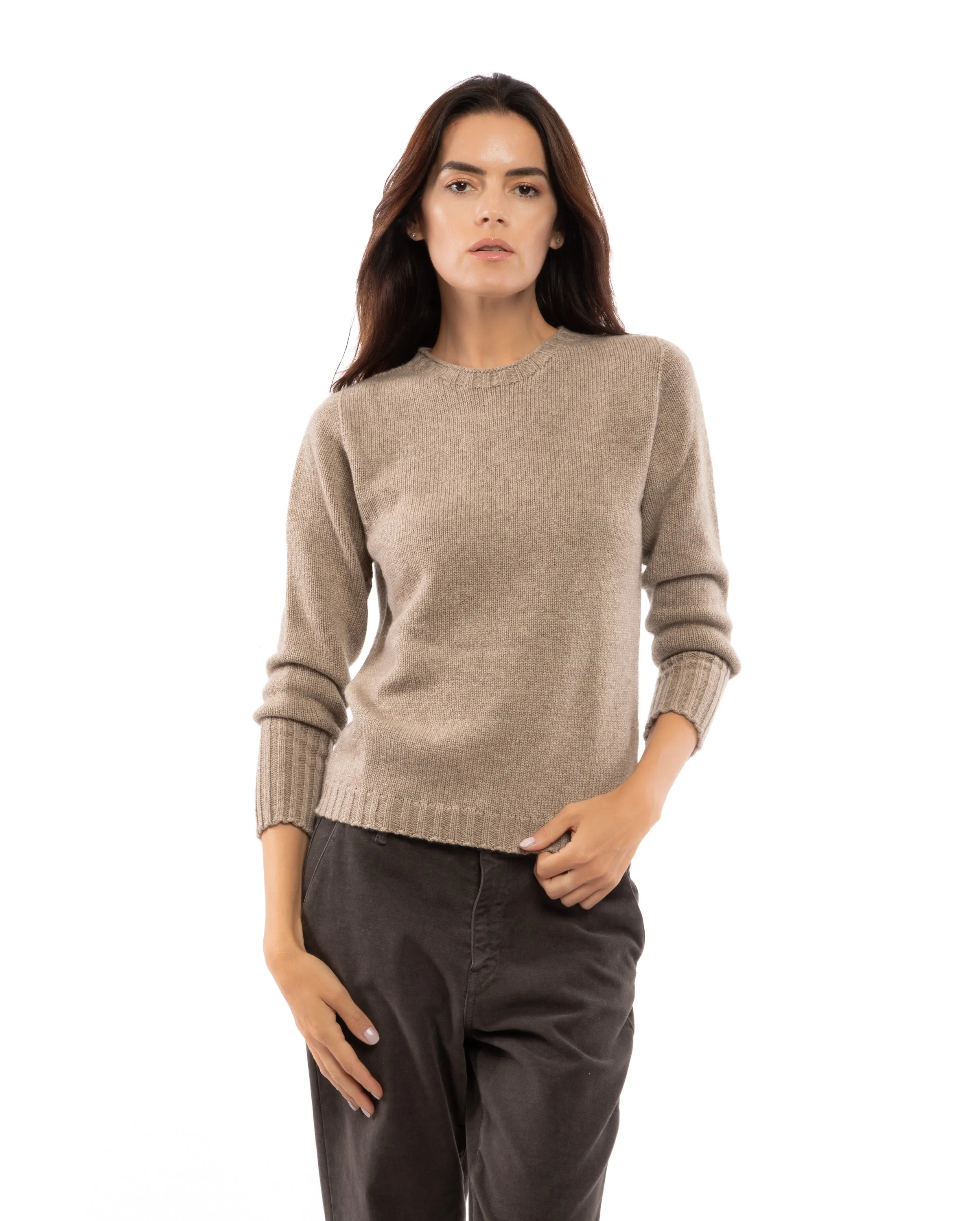 Women's Pure Cashmere Crew Neck Sweater Melange Gray