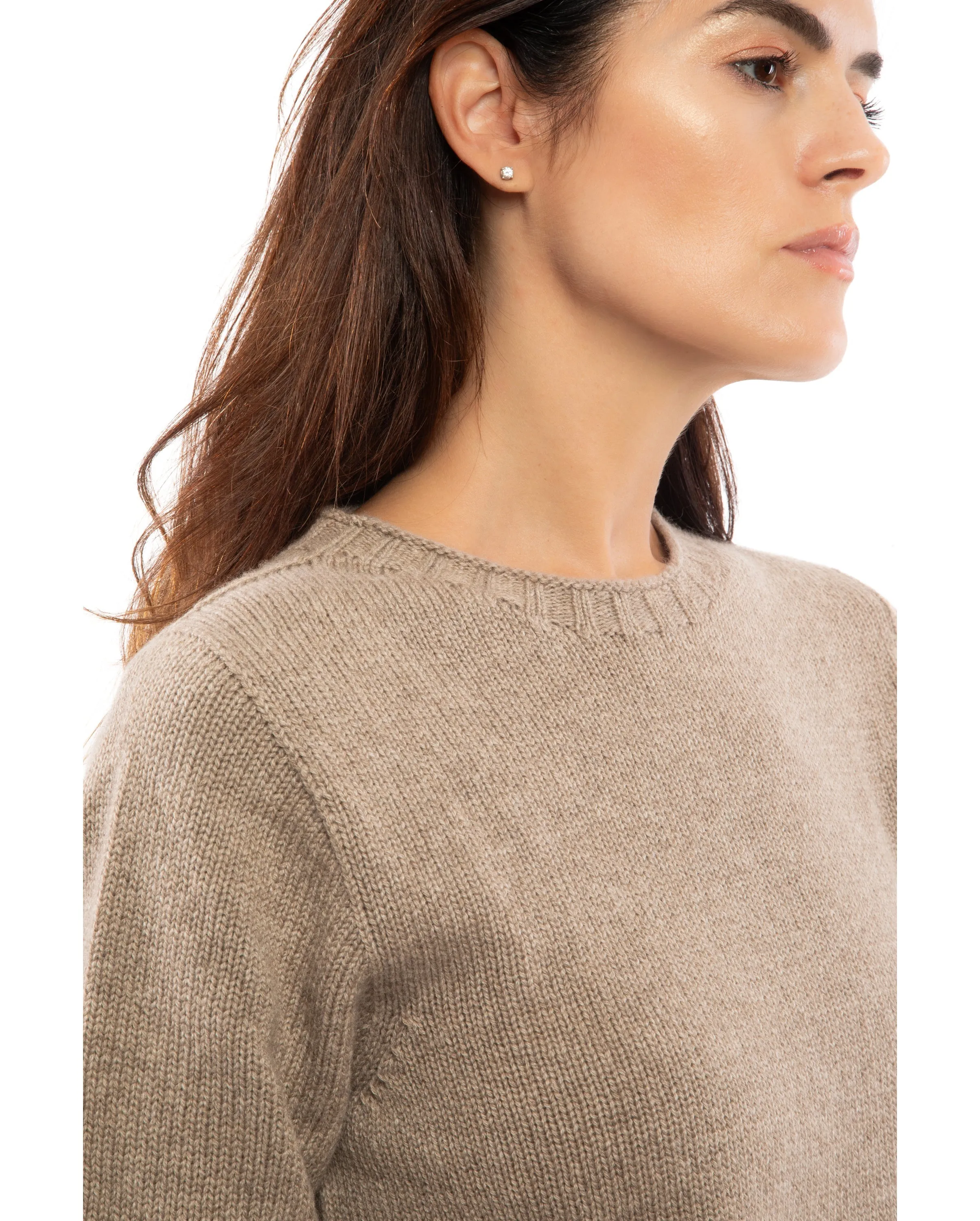 Women's Pure Cashmere Crew Neck Sweater Melange Gray