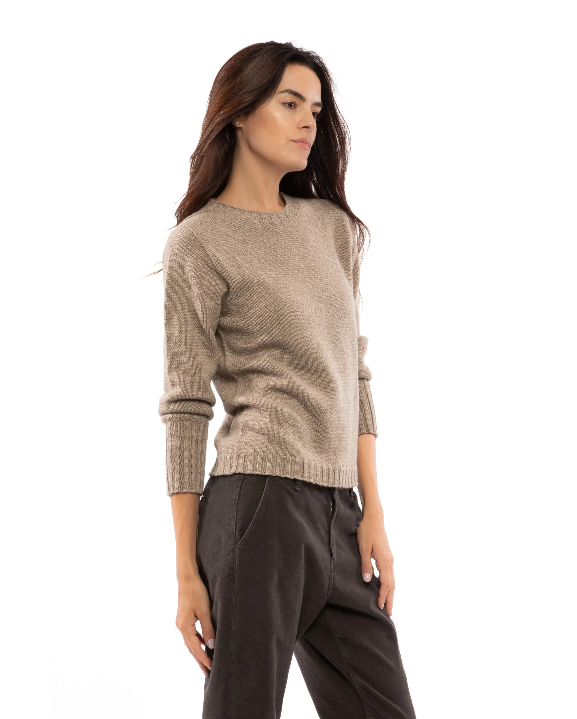 Women's Pure Cashmere Crew Neck Sweater Melange Gray