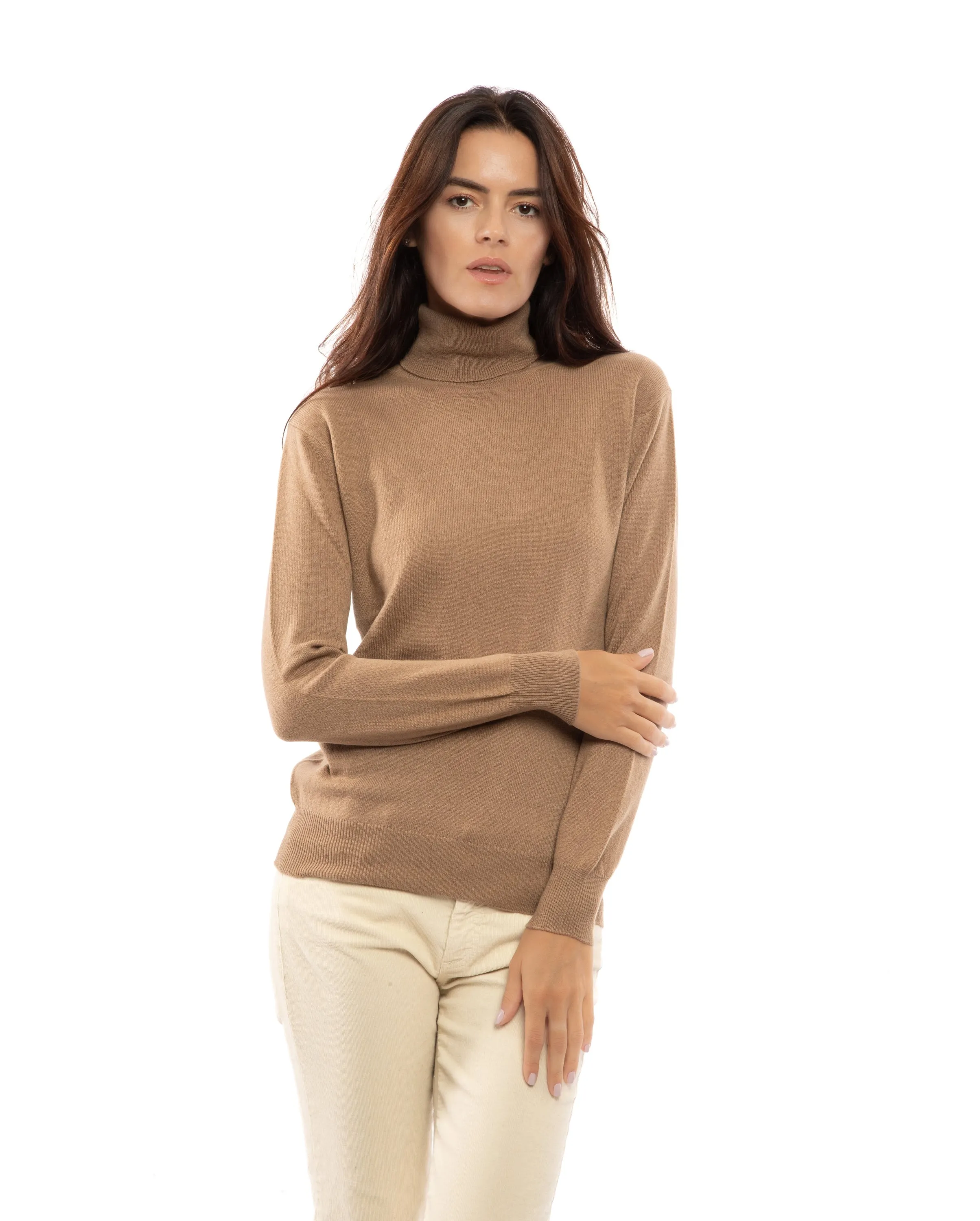 Women's Pure Cashmere Turtleneck Sweater Milk White