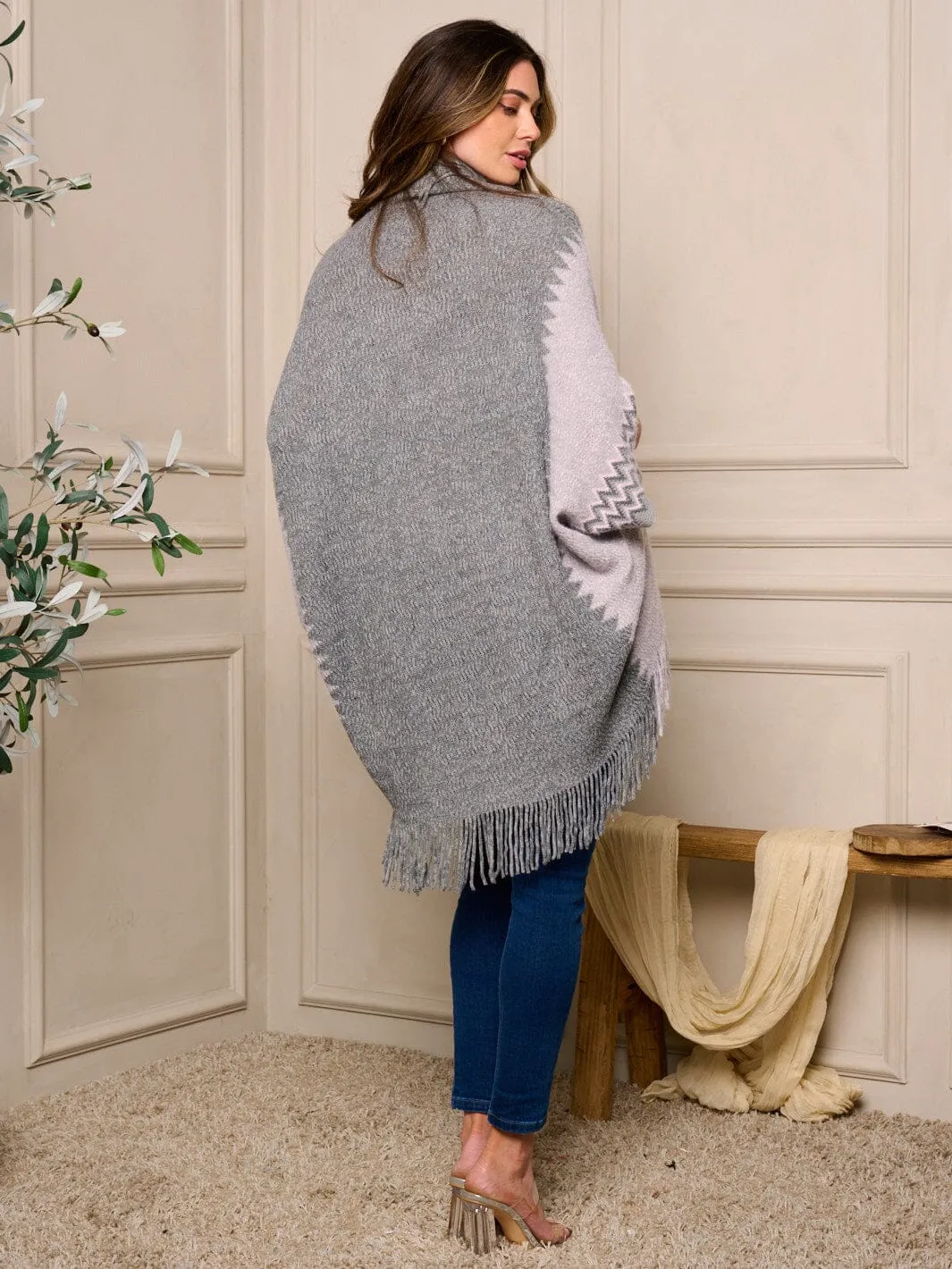 WOMENS SHORT SLEEVE MULTI PRINT COLORBLOCK PONCHO