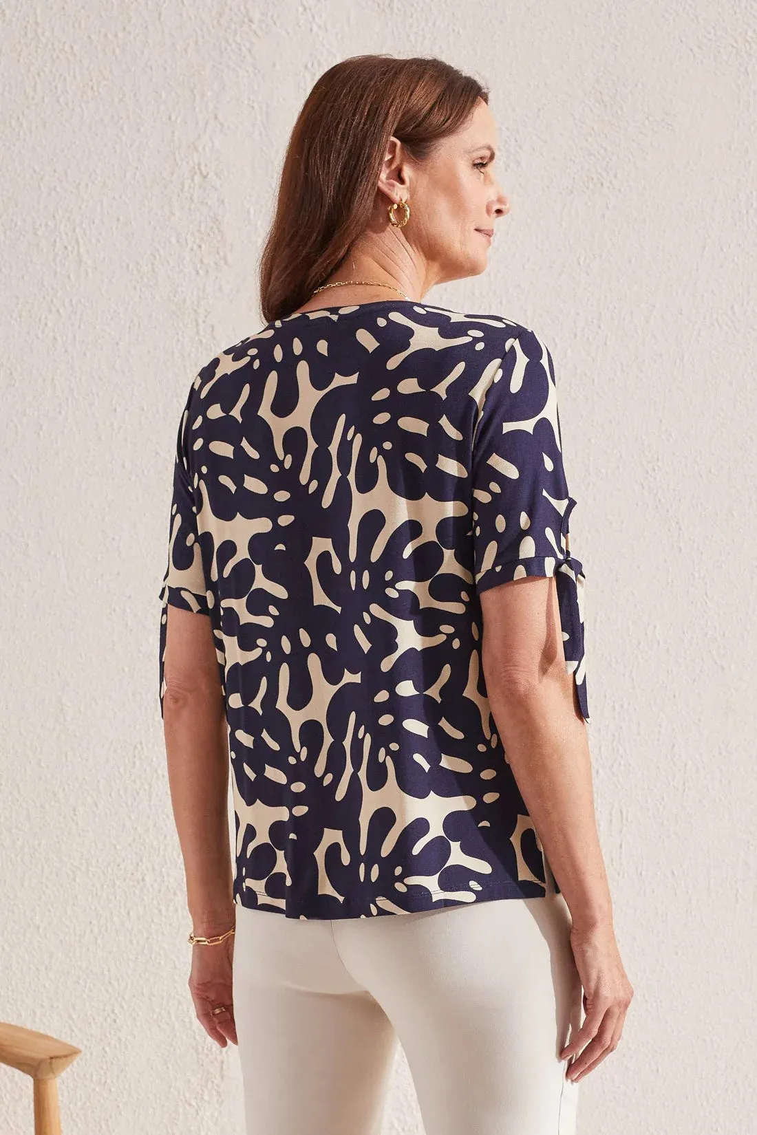 Women's Tribal | Silky Feel Short Sleeve Print Crewneck Top | Jet Blue