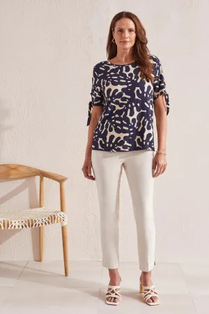 Women's Tribal | Silky Feel Short Sleeve Print Crewneck Top | Jet Blue