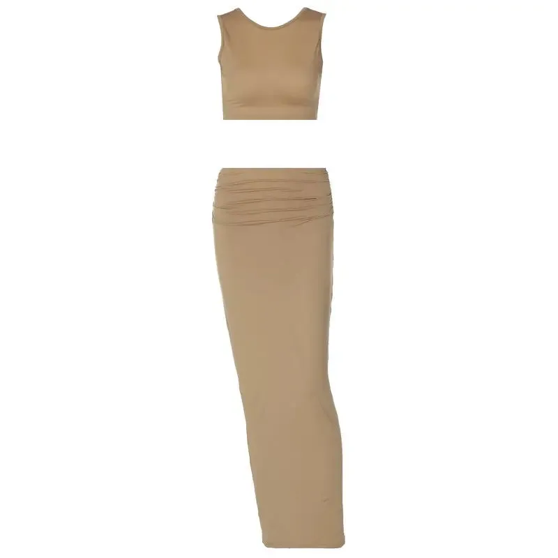 Womens Two Piece Summer Outfit - Tank Top  Long Skirt Set