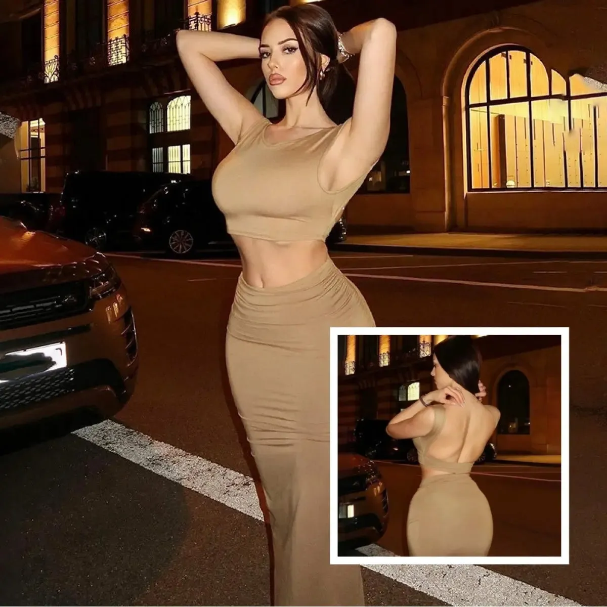 Womens Two Piece Summer Outfit - Tank Top  Long Skirt Set
