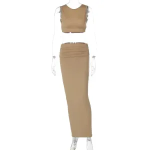 Womens Two Piece Summer Outfit - Tank Top  Long Skirt Set