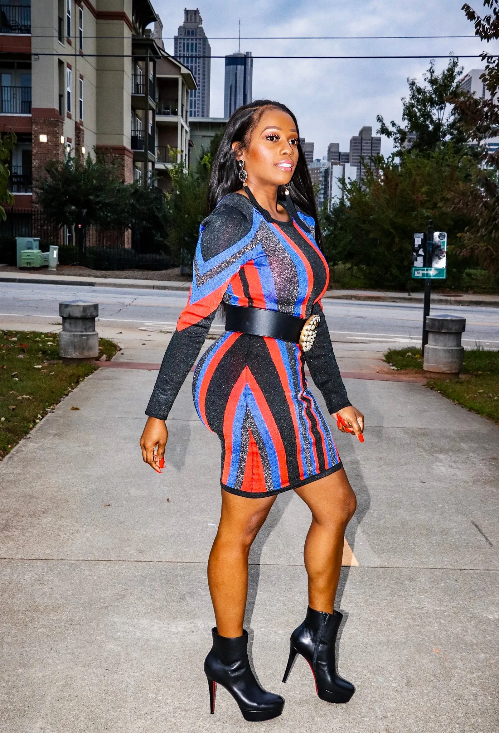 Wonder Woman Black Red Stripe Bandage Bodycon Sweater Dress