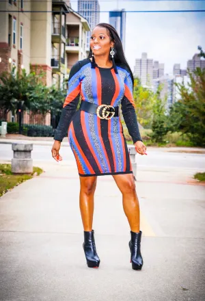 Wonder Woman Black Red Stripe Bandage Bodycon Sweater Dress