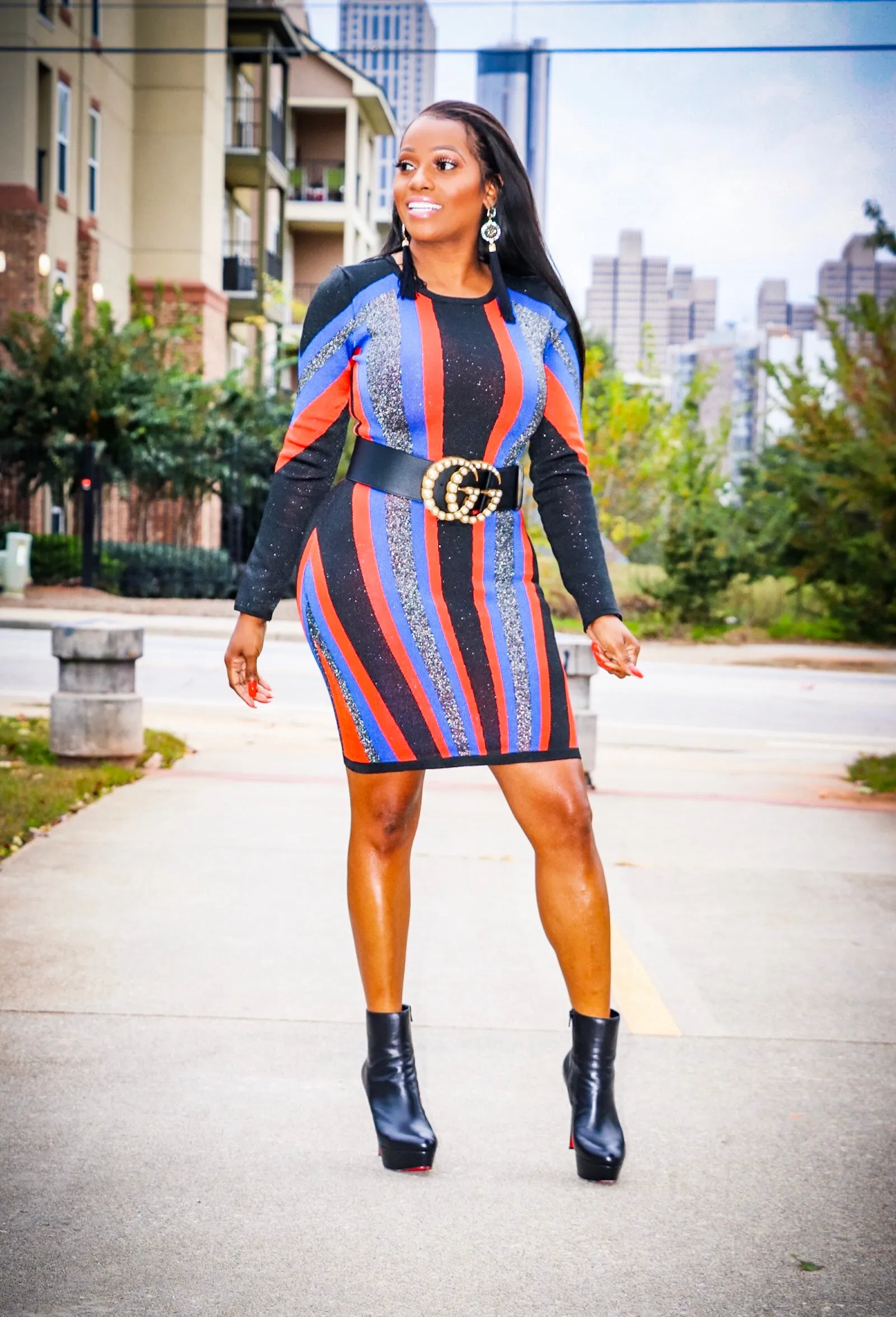 Wonder Woman Black Red Stripe Bandage Bodycon Sweater Dress