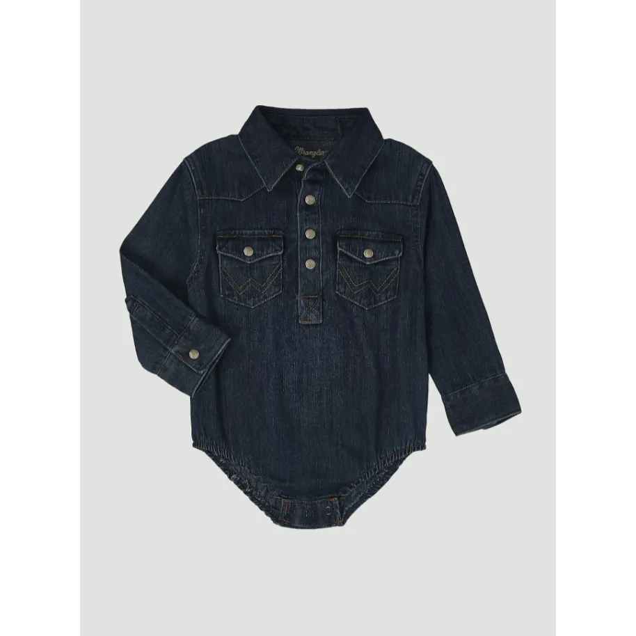 Wrangler Baby Boy Long Sleeve Denim Bodysuit - Dark Denim