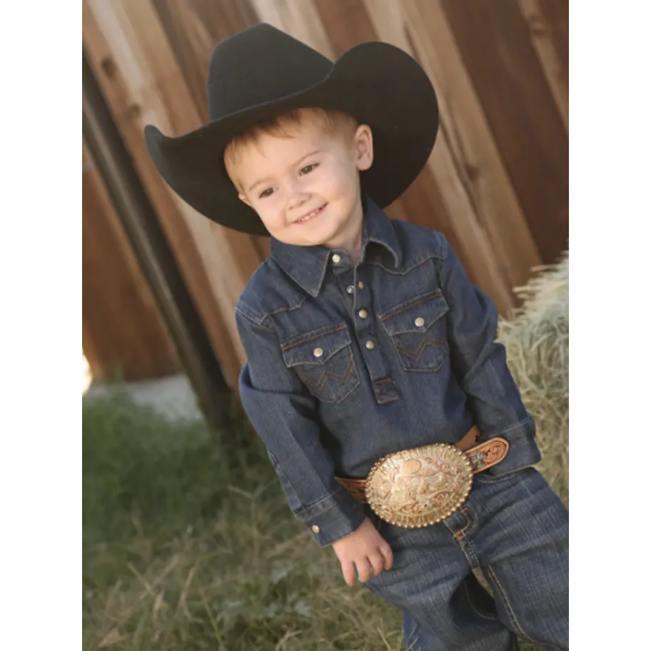 Wrangler Baby Boy Long Sleeve Denim Bodysuit - Dark Denim