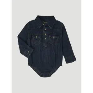 Wrangler Baby Boy Long Sleeve Denim Bodysuit - Dark Denim