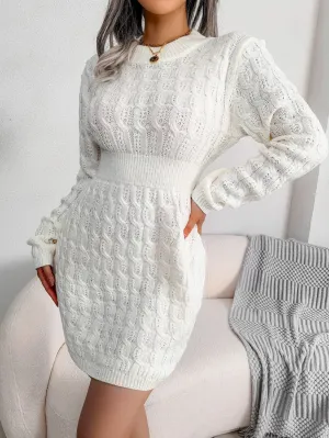 xieyinshe  Women's Sweater Round Neck Solid Twist Waist Bottoming Fall Winter Sweater Dress