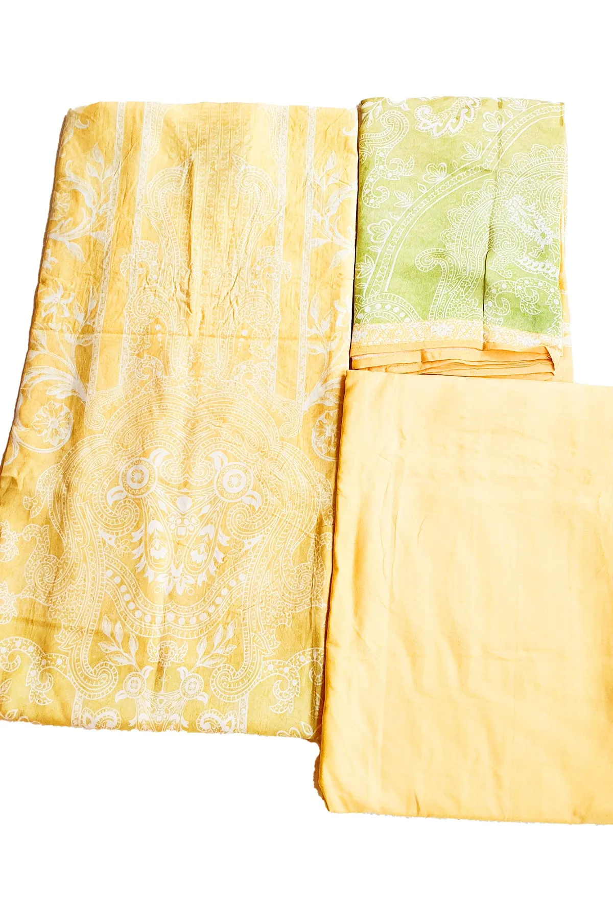 Yellow and Green Ombre Cotton Lace Embroidered Suit Set