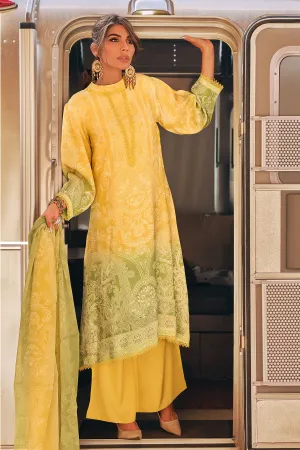 Yellow and Green Ombre Cotton Lace Embroidered Suit Set