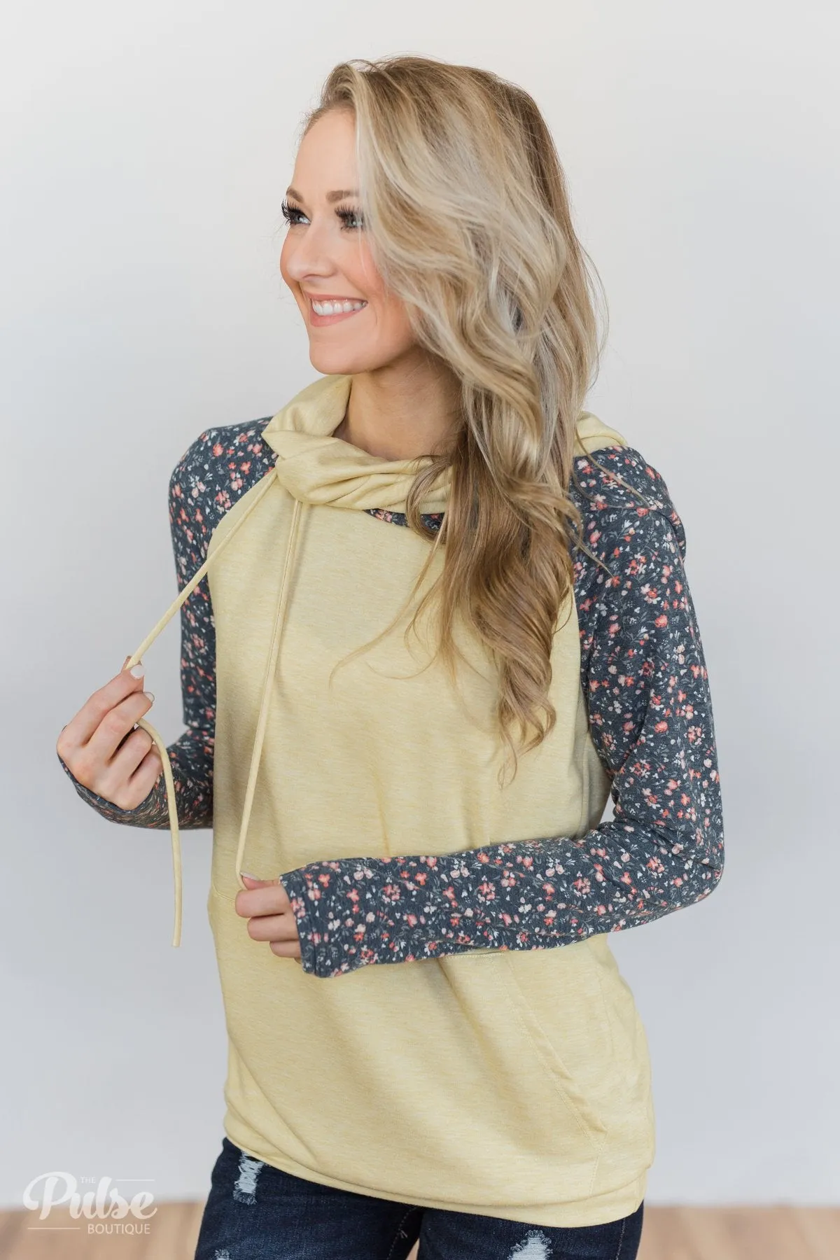 You Are My Sunshine Floral Hoodie- Yellow & Navy