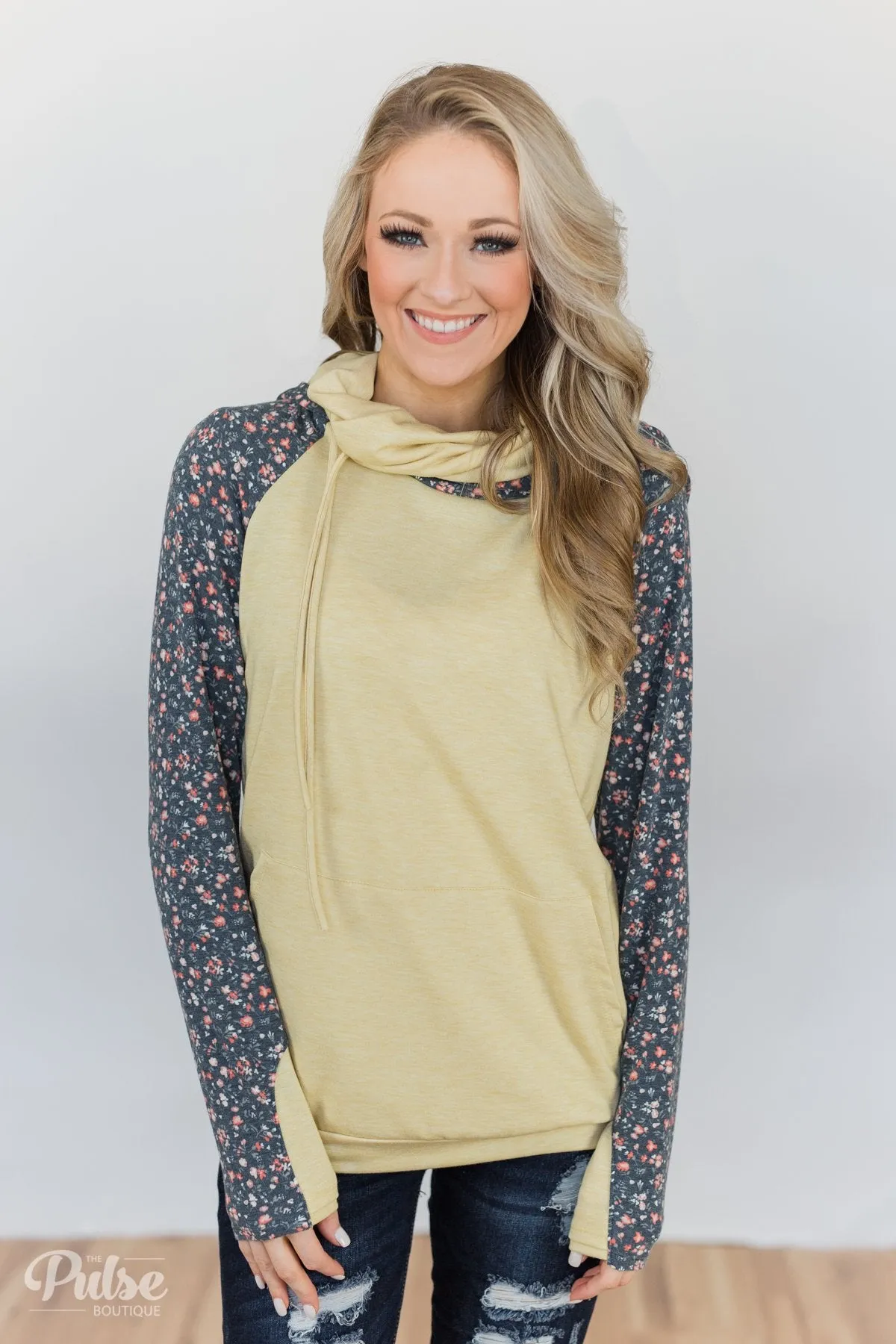 You Are My Sunshine Floral Hoodie- Yellow & Navy