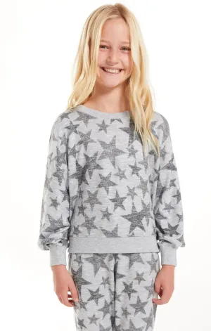 Z Supply Girls Melia Camo Star Slub Sweatshirt - Heather Grey