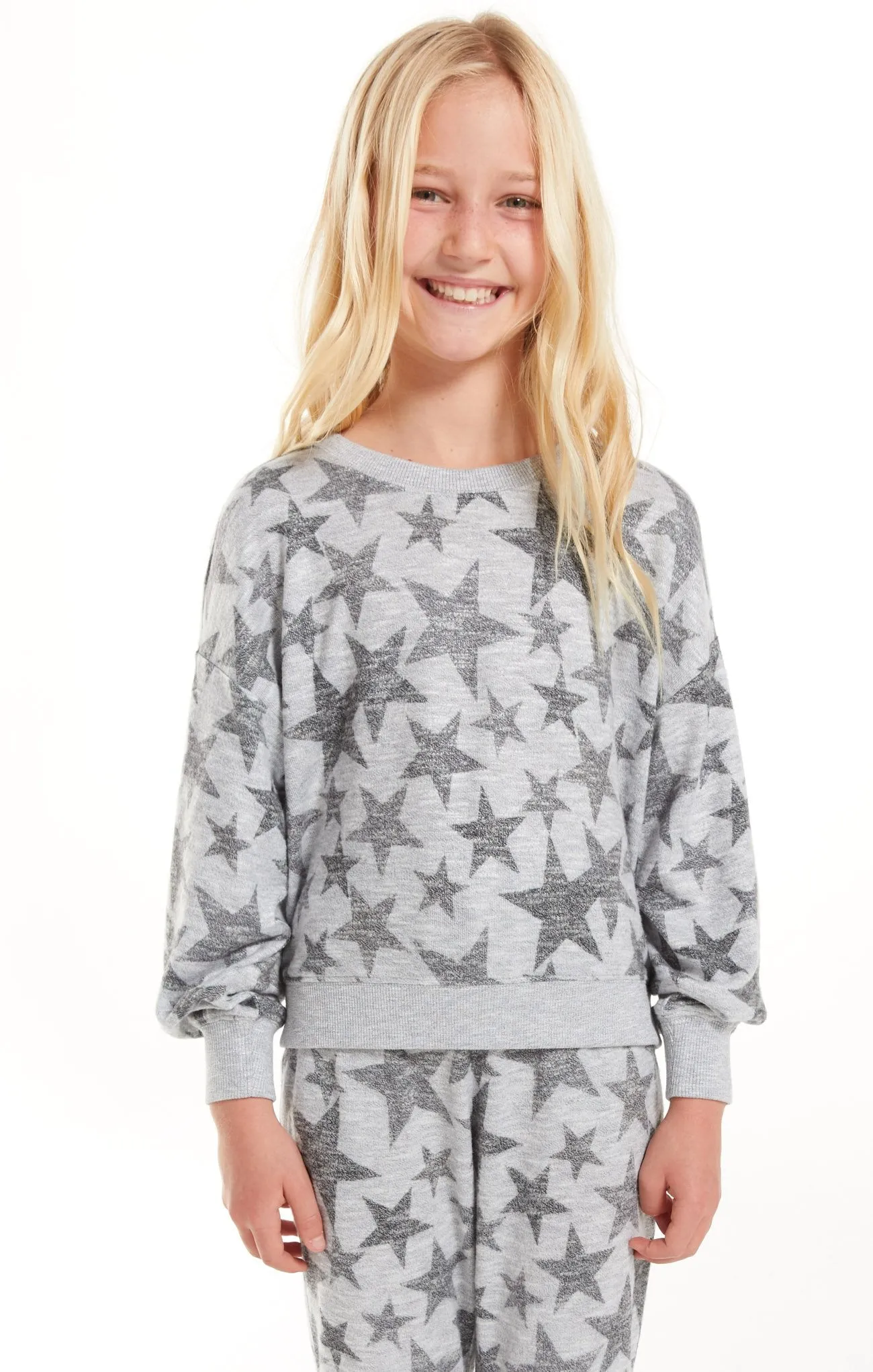 Z Supply Girls Melia Camo Star Slub Sweatshirt - Heather Grey
