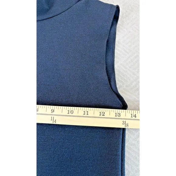 Zara Merino Bodycon Dress Navy Blue Sleeveless Turtleneck Knit Sweater Midi M