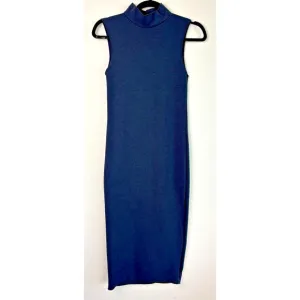 Zara Merino Bodycon Dress Navy Blue Sleeveless Turtleneck Knit Sweater Midi M